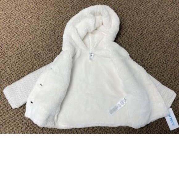 *Hoodie Sweater Carters 12 months Beige Sherpa Lined Button Up Hooded Girls - Picture 8 of 8